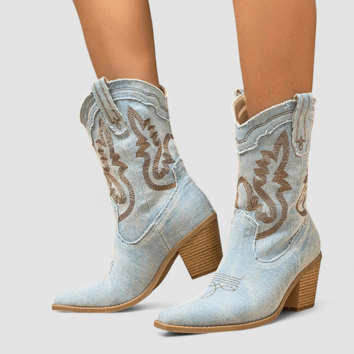 Selena | Denim Ankle Boots with Block Heel