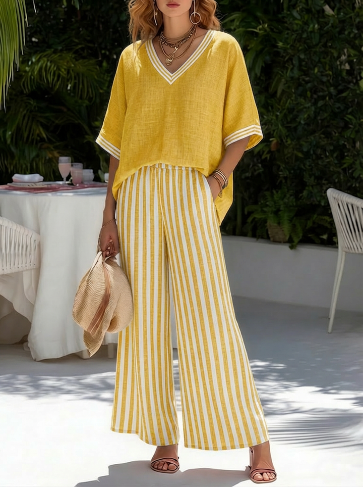Lilibet™ Elegant and Casual Striped Linen and Cotton Set