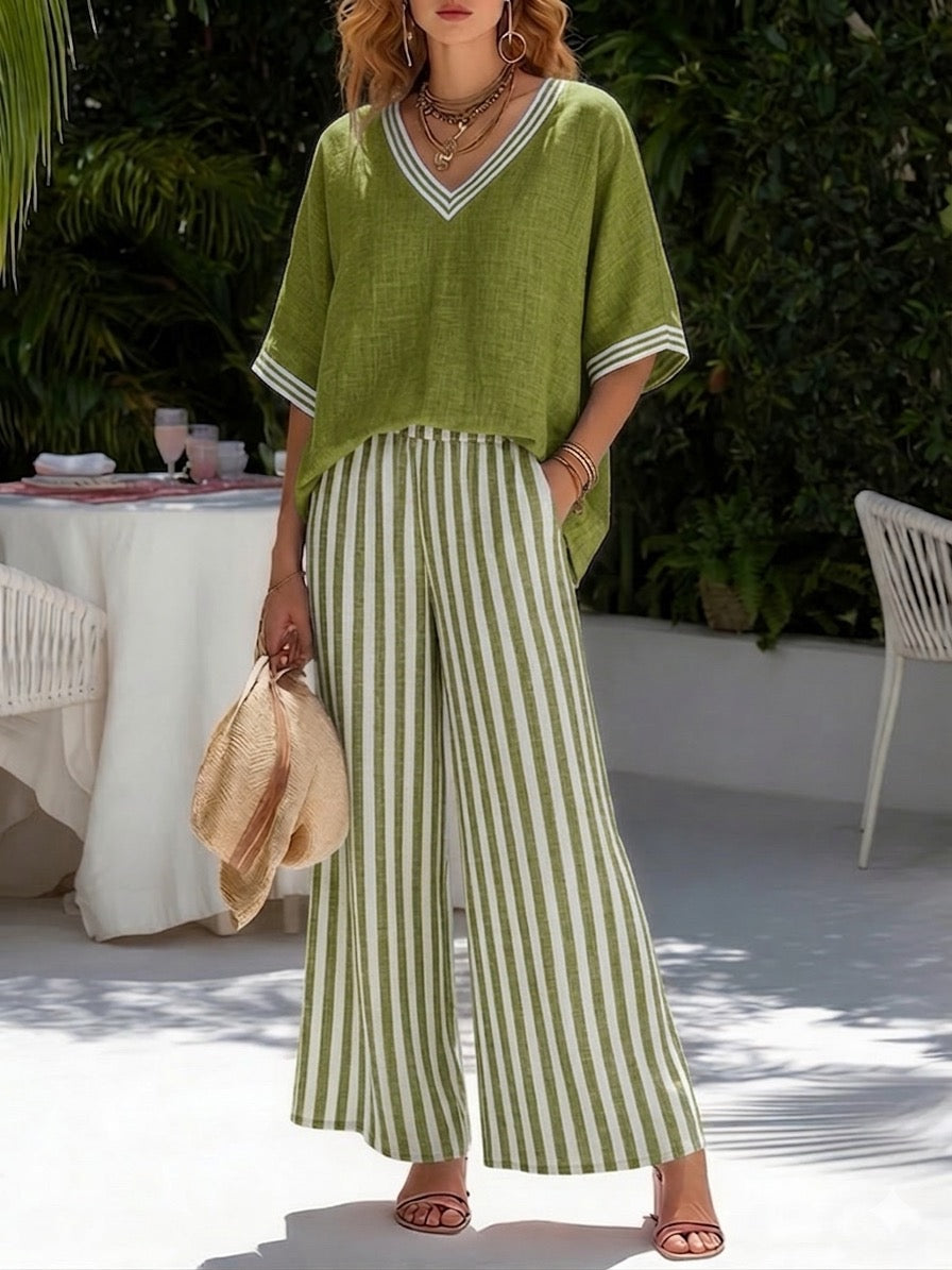 Lilibet™ Elegant and Casual Striped Linen and Cotton Set