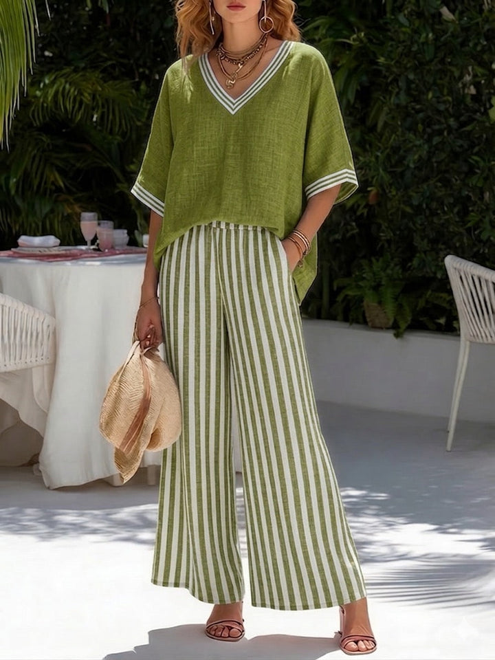 Lilibet™ Elegant and Casual Striped Linen and Cotton Set