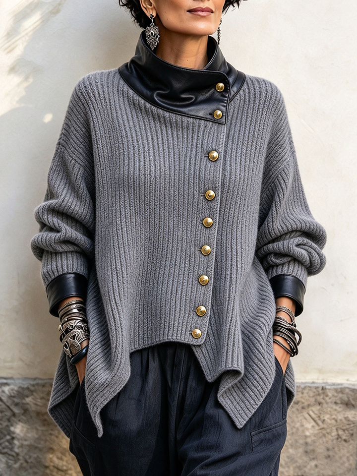 Olivia | Stylish Faux Leather Knit Cardigan Jacket