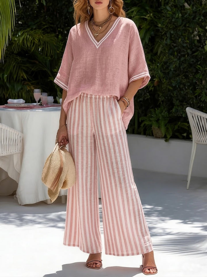 Lilibet™ Elegant and Casual Striped Linen and Cotton Set