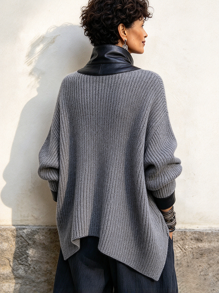 Olivia | Stylish Faux Leather Knit Cardigan Jacket