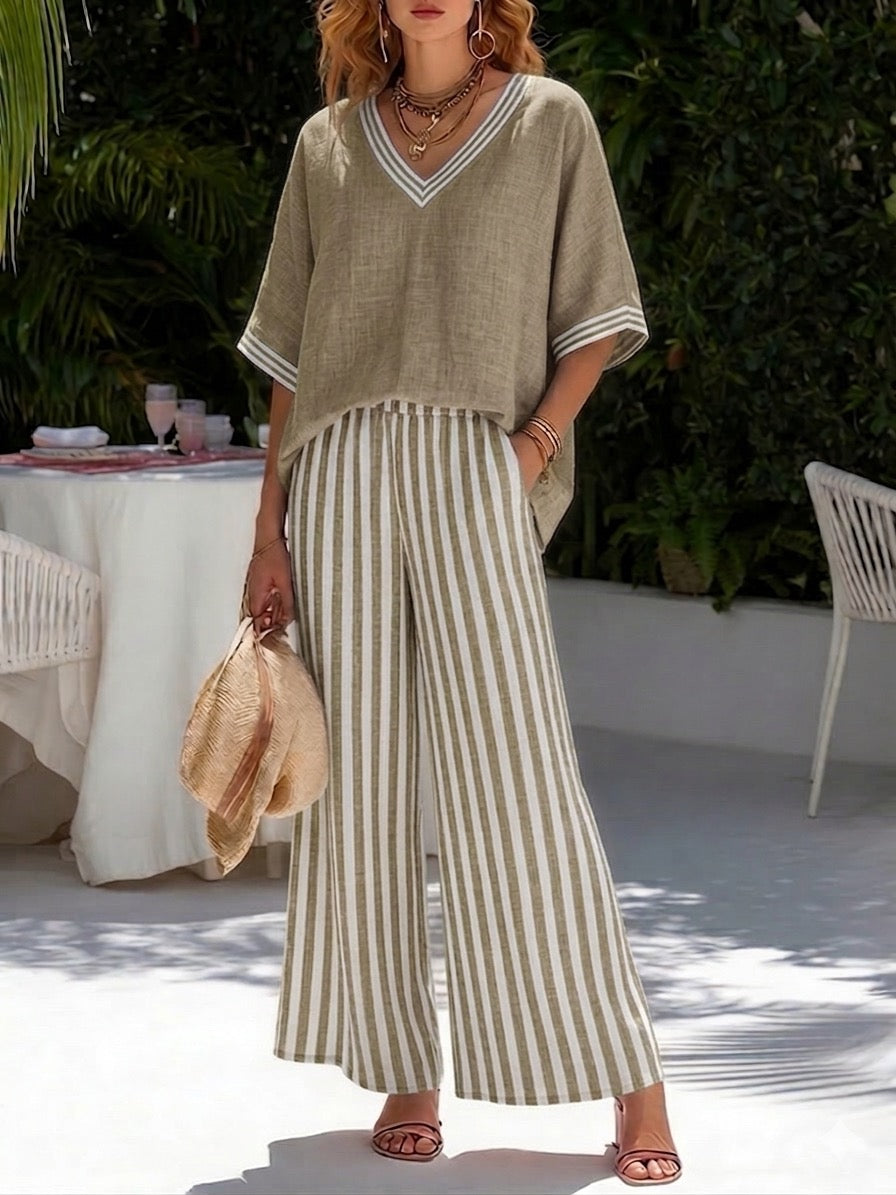 Lilibet™ Elegant and Casual Striped Linen and Cotton Set
