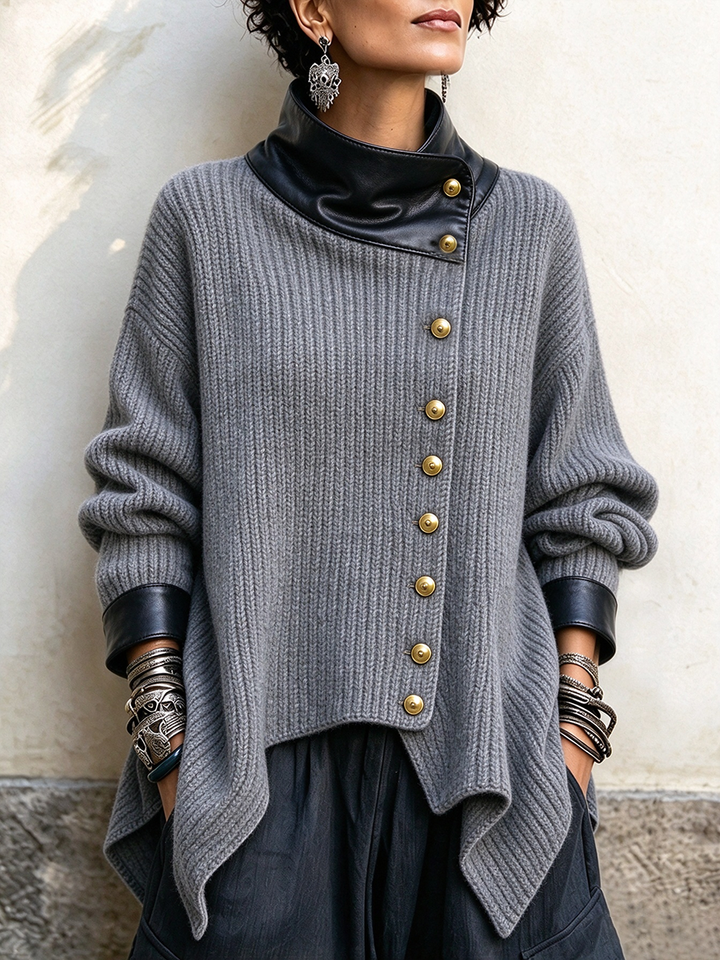 Olivia | Stylish Faux Leather Knit Cardigan Jacket