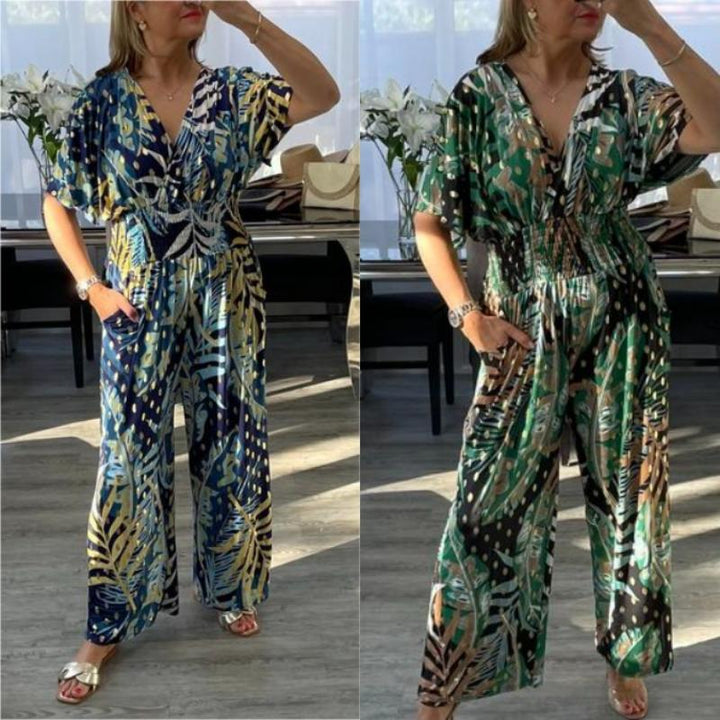 Elanor  - Tropical Leaf Print Jumpsuit