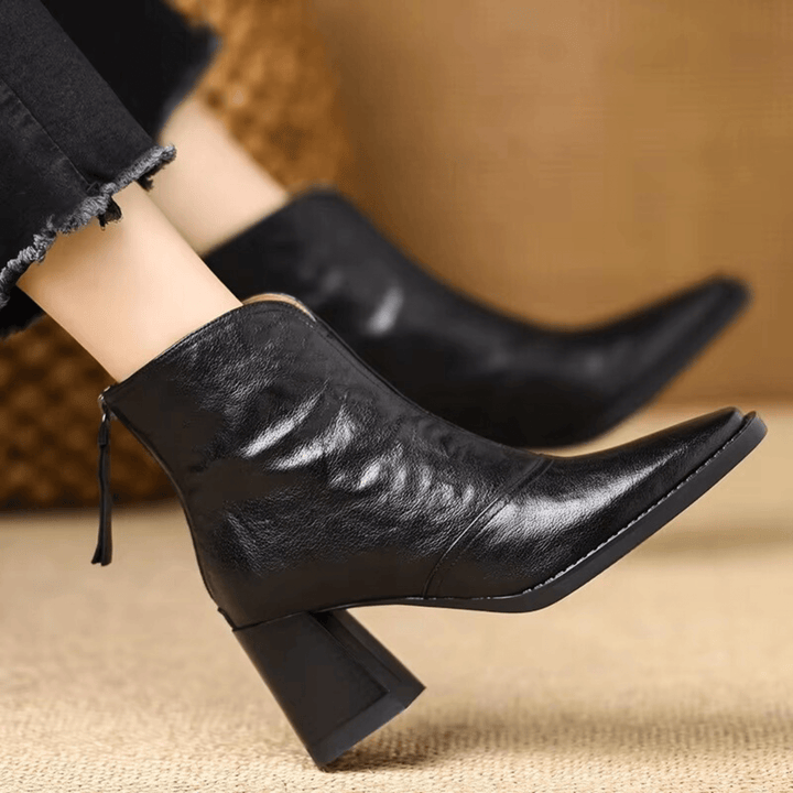 Ovelle | Leather Ankle Boots with Block Heel