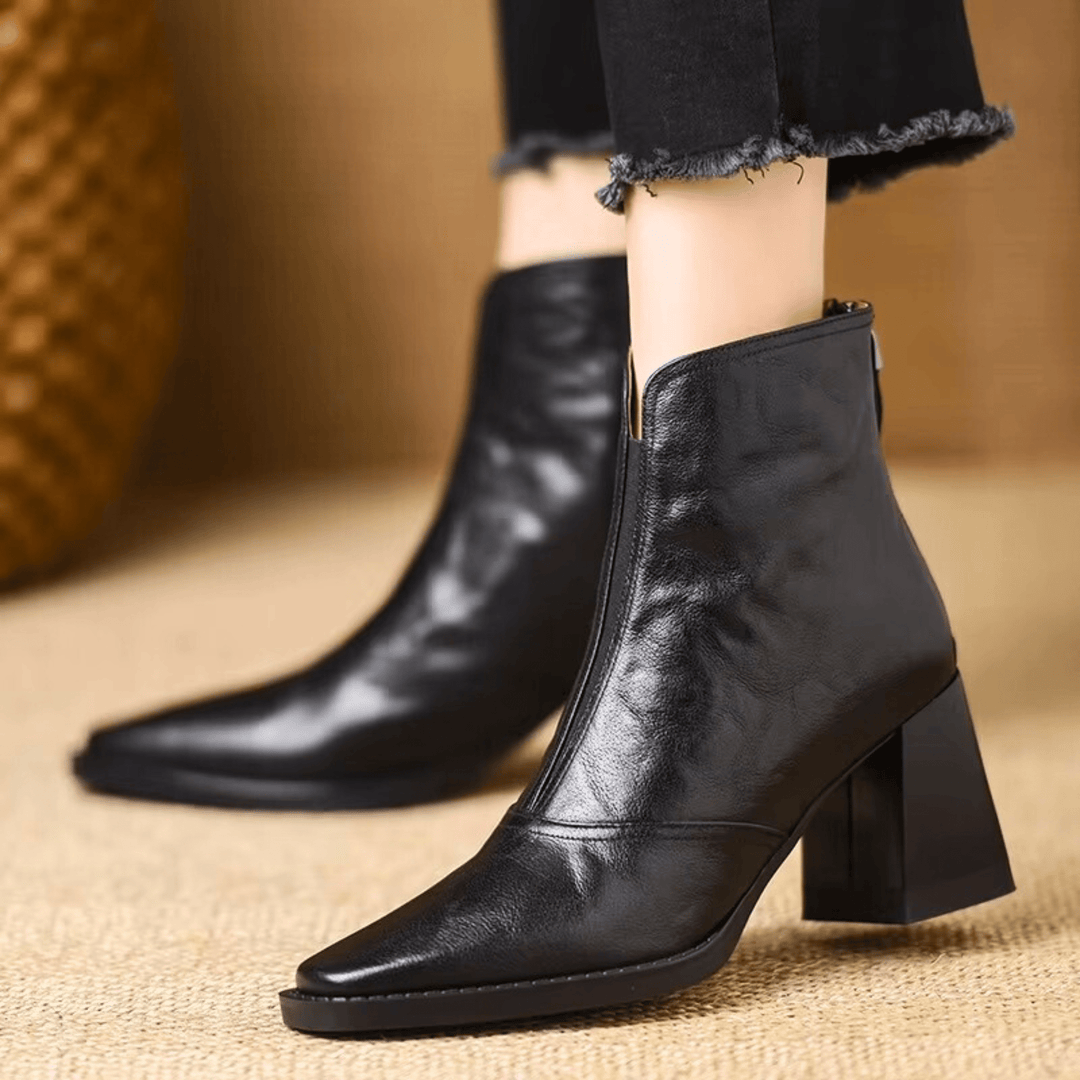 Ovelle | Leather Ankle Boots with Block Heel