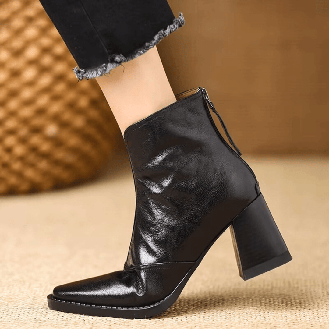 Ovelle | Leather Ankle Boots with Block Heel