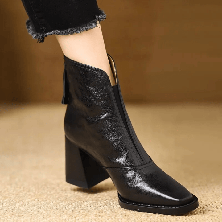 Ovelle | Leather Ankle Boots with Block Heel