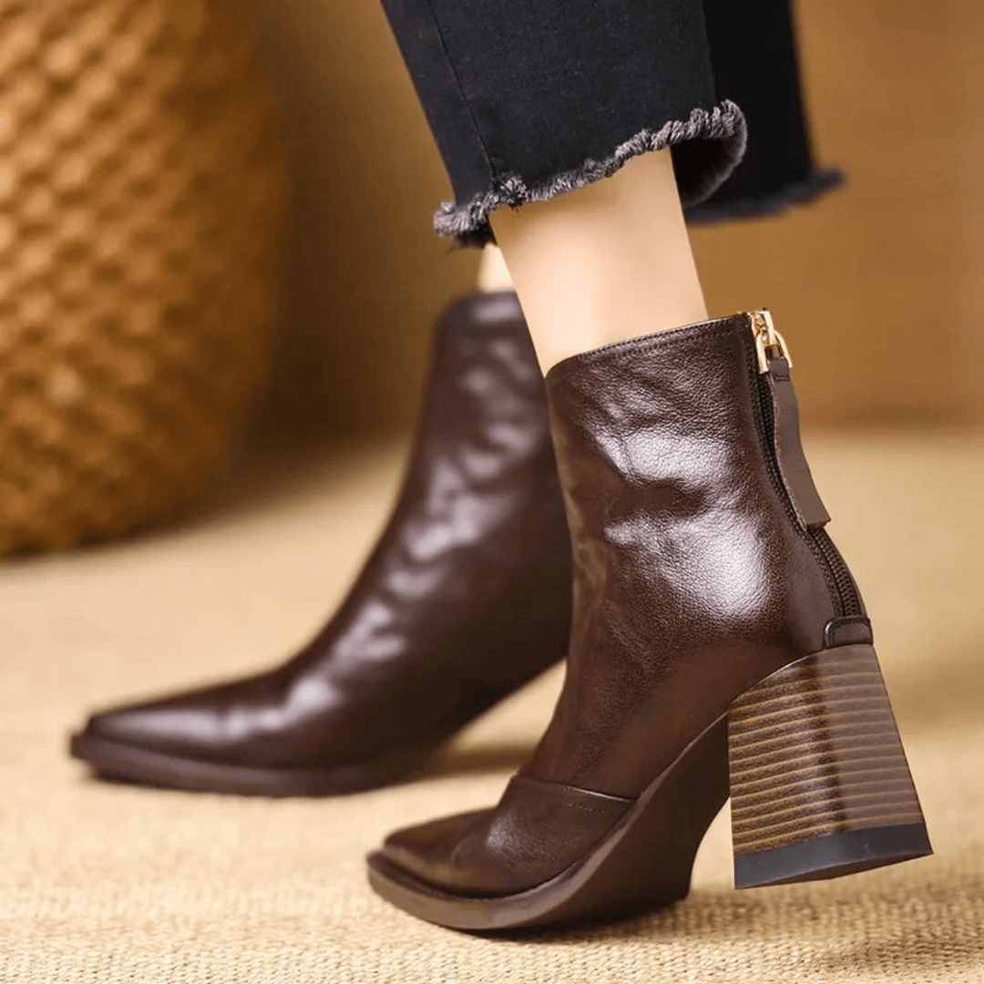 Ovelle | Leather Ankle Boots with Block Heel