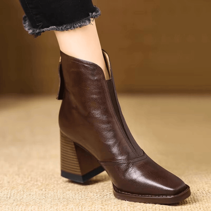 Ovelle | Leather Ankle Boots with Block Heel