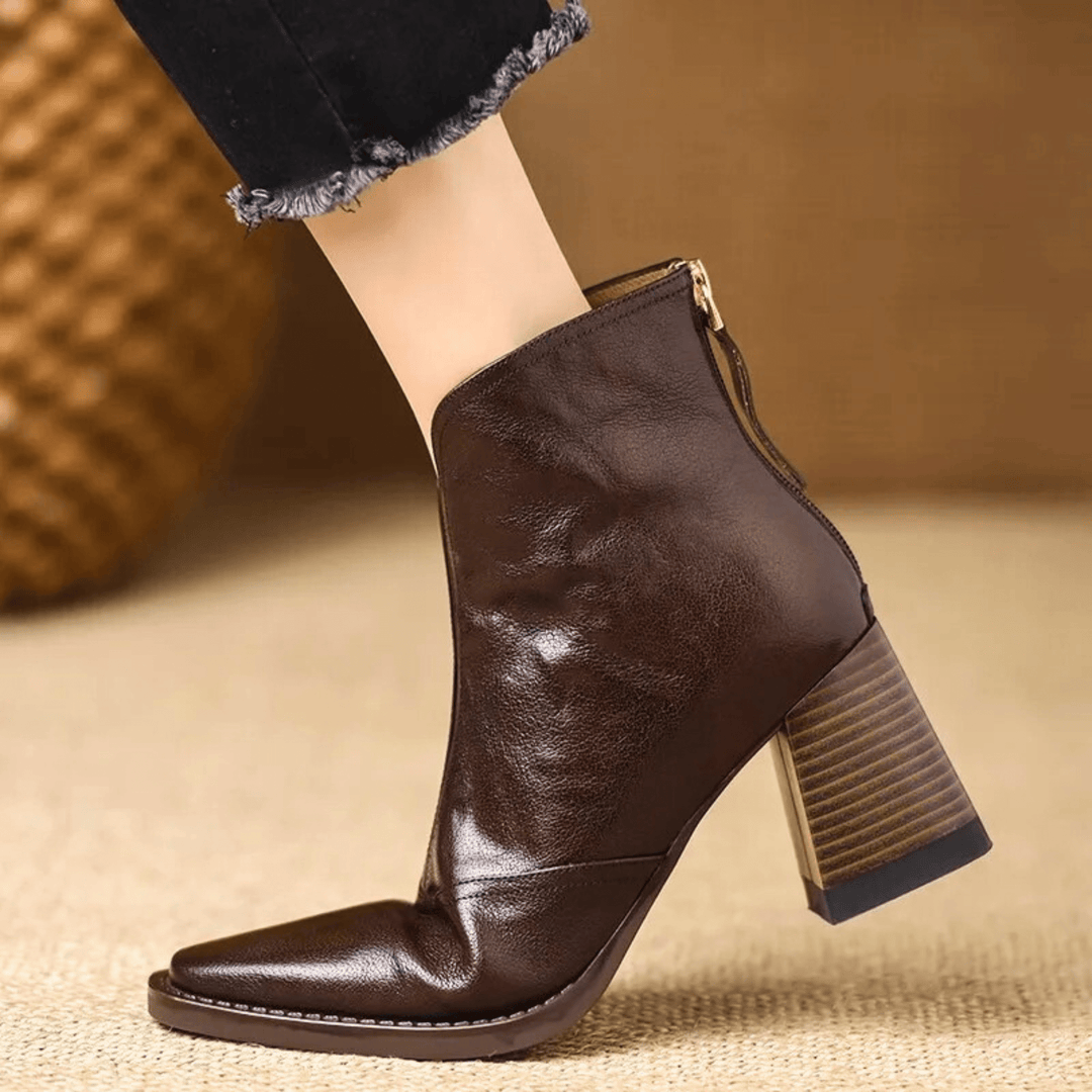 Ovelle | Leather Ankle Boots with Block Heel