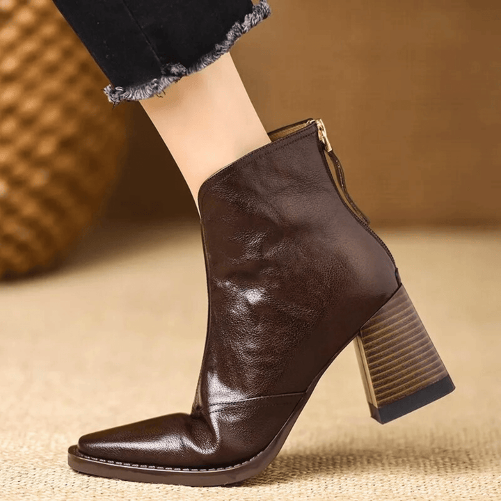 Ovelle | Leather Ankle Boots with Block Heel